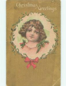 Pre-Linen Christmas GIRL IN RING OF MISTLETOE AB5621