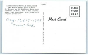 NEW ORLEANS, LA ~Roadside LONDON LODGE MOTEL &  Restaurant 1955 Cars Postcard