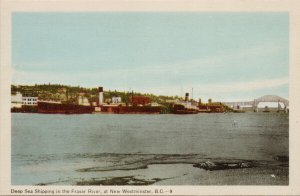 Deep Sea Shipping Fraser River New Westminster BC British Columbia Postcard H12