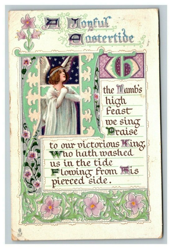 Vintage 1912 Tuck's Easter Postcard Cute Angel Nice Easter Poem