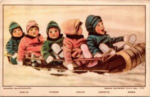 Vintage Postcard ON Callander Dionne Quintuplets in a Snow Sled 1936 S106