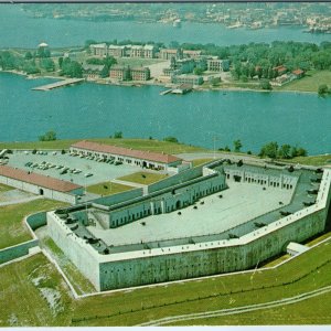 c1950s Kingston ON Fort Henry Aerial Linen Postcard Royal Military College RMC