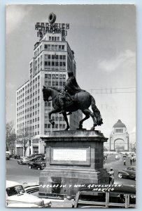 Mexico City Mexico Postcard Carlos IV Monument Revolucion 1956 RPPC Photo