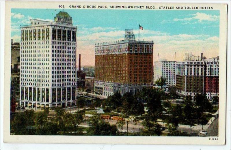 Grand Circus Park, Statler & Tuller Hotels, Detroit MI