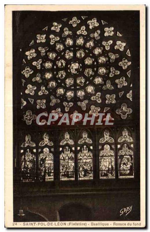 Old Postcard Saint Pol de Leon Finistere Basilica Rosette background