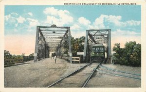 Postcard Ohio Chillicothe Traction Columbus Pike Bridges Railroad Tracks 23-8699