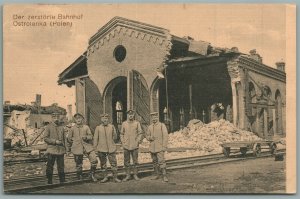 POLAND OSTROLENKA DESTROYED RAILROAD STATION RAILWAY DEPOT WWI ANTIQUE POSTCARD