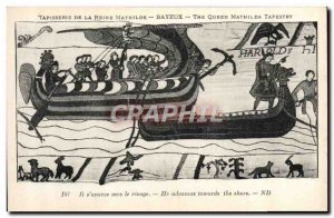 Old Postcard Queen Mathilde Bayeux Tapestry Harold s & # 39avance ashore Boat