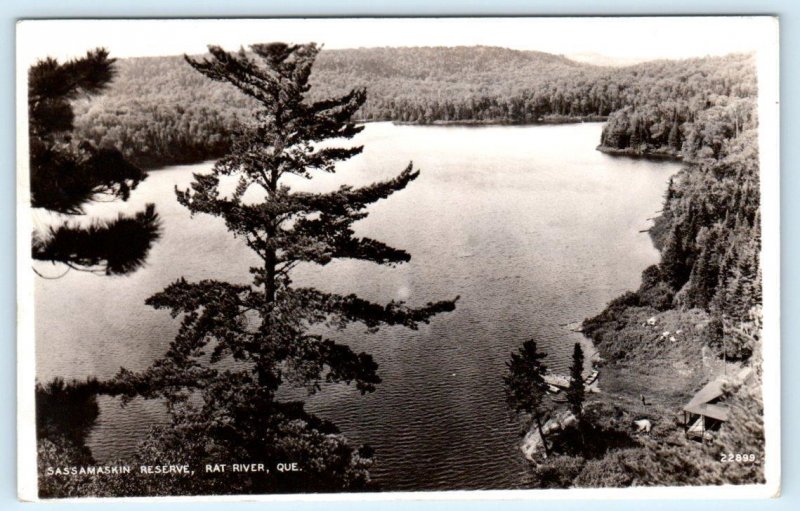 RPPC RAT RIVER, QUEBEC Canada ~ Birdseye SASSAMASKING RESERVE 1950 Postcard