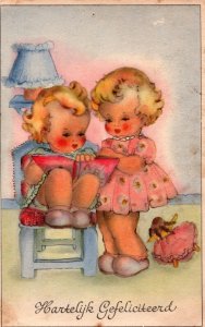 Two Cute Girls Reading Vintage Postcard 09.88