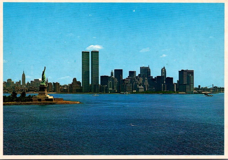 New York Manhattan Skyline Statue Of Liberty and World Trade Center Twin Towers