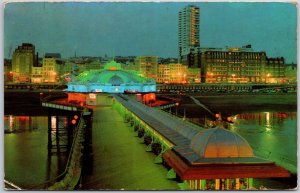 The West Pier By Night Brighton England Colorful Evening Lights Postcard