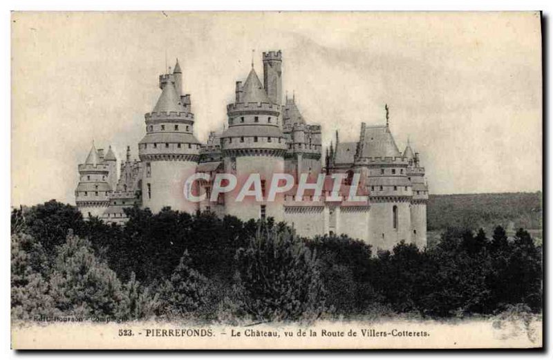 Old Postcard Pierrefonds the castle from the road from Villers Cotterets