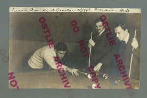 Buffalo NEW YORK RPPC 1906 INTERIOR BILLIARDS HALL 3 guys PLAYING POOL Snooker