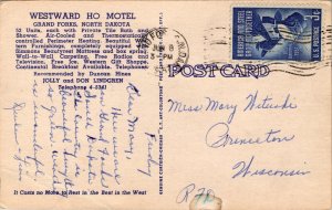 Linen Postcard Westward Ho Motel U.S. Highway 2 in Grand Forks, North Dakota 