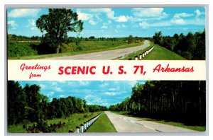 Postcard AR Greetings From Scenic U. S. 71 Arkansas Banner Card 