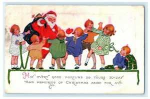 Christmas Santa Sack Children Girl Boy Saint Nick c1910 Vintage Antique Postcard