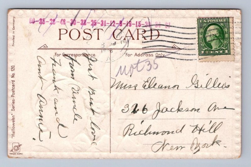 CHILD JOL CAT ARTIST SIGNED BRUNDAGE EMBOSSED HALLOWEEN POSTCARD 1913