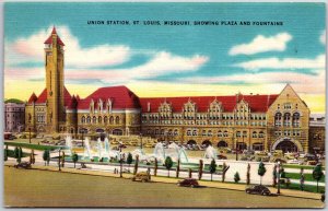 1952 Union Station St. Louis Missouri Showing Plaza & Fountains Posted Postcard