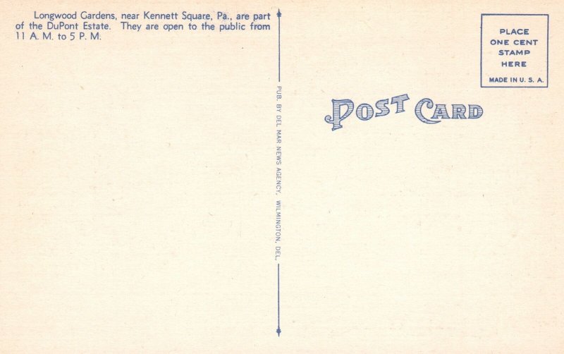 Vintage Postcard 1920's Carillon Tower Longwood Gardens Wilmington ...