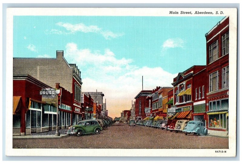 c1940's Main Street  Classic Car Establishment Aberdeen South Dakota SD Postcard