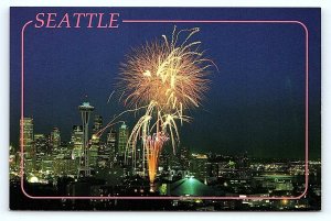 SEATTLE, WA  ~ 4th of July FIREWORKS & SPACE NEEDLE c1990s - 4x6  Postcard