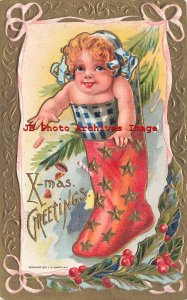 Christmas, L.R. Conwell Series 610 No 4G, Baby in Stocking