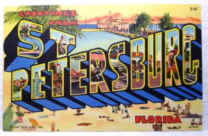 Greetings From St Petersburg Florida Large Big Letter Linen Postcard Curt Teich