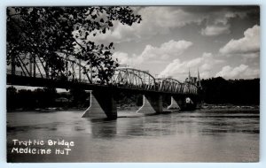 RPPC MEDICINE HAT, Alberta Canada ~ TRAFFIC BRIDGE ca 1940s Postcard