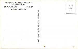 Paducah Kentucky Boswells Park Avenue Restaurant Antique Postcard K88363