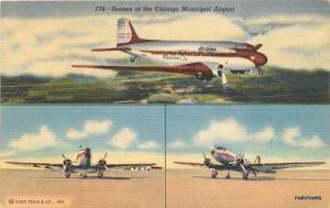 1956 Scenes Municipal Airport Chicago Illinois Teich linen postcard 4906