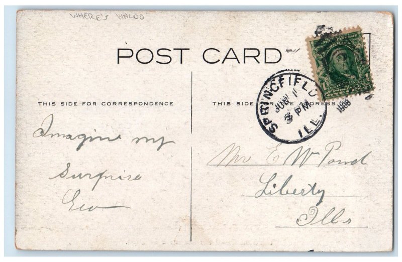 1908 Springfield Illinois IL Depot Where's Waldo? Posted Antique Postcard