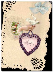 Postcard Old Main Fancy Embroidery Flowers Dove