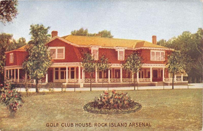 ROCK ISLAND ILLINOIS GOLF CLUB HOUSE AT ARSENAL POSTCARD c1910s