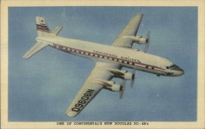 Continental Airlines Douglas DC-6B Airplane Vintage Linen Postcard