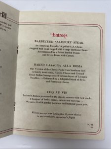 TWA Airlines Paris Flight Ambassador Service Lunch Menu