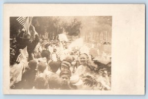 Patriotic Parade Postcard RPPC Photo Children American Flags c1910's Antique