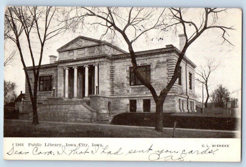 Iowa City Iowa IA Postcard Public Library Exterior Building 1908 Vintage Antique