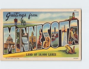 Postcard Land Of 10,000 Lakes, Greetings from Minnesota