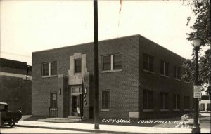 Iowa Falls Iowa IA City Hall Real Photo Pickup Truck Vintage Postcard