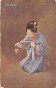 Japanese Woman Temari Asobi Playing Bounce Ball Japan 1908 postcard