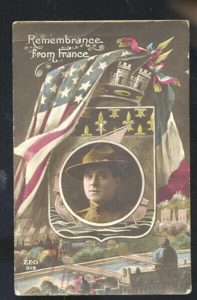 REMEMBRANCE FROM FRANCE WWI VINTAGE SOLDIERS MAIL SEDALIA MISSOURI POSTCARD