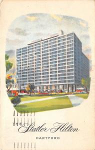 Hartford Connecticut~Statler Hilton Hotel~Info on Postcard Back~Mailed 1959