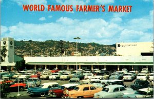 Circa 1955 Los Angeles Postcard World Famous Farmers Market Parking Lot Vtg Cars