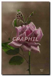 Old Postcard Butterfly Flower Pink