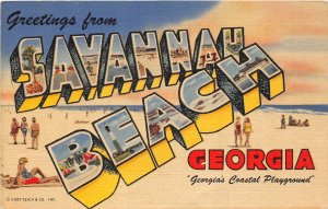 H41/ Savannah Beach Georgia Postcard Linen Large Letter Greetings Teich