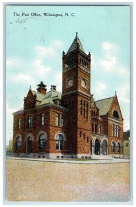 1910 The Post Office Building Street View Tower Clock Wilmington NC Postcard