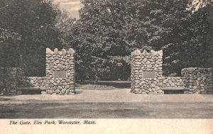 Vintage Postcard 1908 The Entrance Main Gate Elm Park Worcester Massachusetts MA