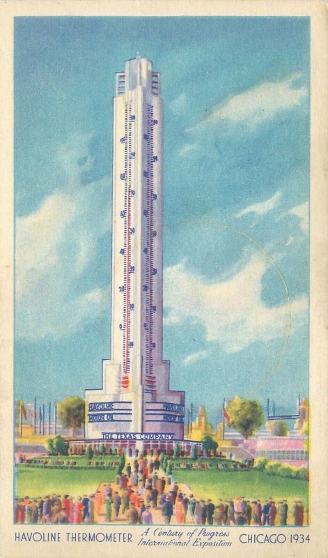 1933 Chicago Expo Thermometer Night View Indian Refining Co Oil Logo Postcard