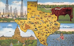 Longhorn Steer State Capitol - Map, Texas TX Postcard